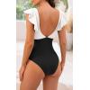 imageB2prity Womens One Piece Swimsuit Ruffle Cutout Bathing Suits Slimming Tummy Control V Neck Wrap SwimwearWhite black