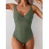 imageB2prity Womens Underwire One Piece Swimsuit Tummy Control Ruched Bathing Suit Criss Cross V Neck SwimwearArmy Green