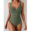 imageB2prity Womens Underwire One Piece Swimsuit Tummy Control Ruched Bathing Suit Criss Cross V Neck SwimwearArmy Green