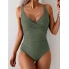 imageB2prity Womens Underwire One Piece Swimsuit Tummy Control Ruched Bathing Suit Criss Cross V Neck SwimwearArmy Green