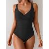 imageB2prity Womens Underwire One Piece Swimsuit Tummy Control Ruched Bathing Suit Criss Cross V Neck SwimwearBlack