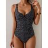 imageB2prity Womens Underwire One Piece Swimsuit Tummy Control Ruched Bathing Suit Criss Cross V Neck SwimwearBlack Polka Dot