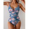 imageB2prity Womens Underwire One Piece Swimsuit Tummy Control Ruched Bathing Suit Criss Cross V Neck SwimwearBlue Floral