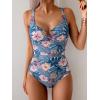 imageB2prity Womens Underwire One Piece Swimsuit Tummy Control Ruched Bathing Suit Criss Cross V Neck SwimwearBlue Floral