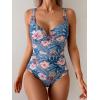 imageB2prity Womens Underwire One Piece Swimsuit Tummy Control Ruched Bathing Suit Criss Cross V Neck SwimwearBlue Floral