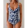 imageB2prity Womens Underwire One Piece Swimsuit Tummy Control Ruched Bathing Suit Criss Cross V Neck SwimwearBlue Print