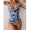 imageB2prity Womens Underwire One Piece Swimsuit Tummy Control Ruched Bathing Suit Criss Cross V Neck SwimwearBlue Print