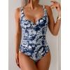 imageB2prity Womens Underwire One Piece Swimsuit Tummy Control Ruched Bathing Suit Criss Cross V Neck SwimwearBlue Print