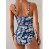 imageB2prity Womens Underwire One Piece Swimsuit Tummy Control Ruched Bathing Suit Criss Cross V Neck SwimwearBlue Print
