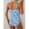 imageB2prity Womens Underwire One Piece Swimsuit Tummy Control Ruched Bathing Suit Criss Cross V Neck SwimwearBlue White Floral