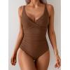 imageB2prity Womens Underwire One Piece Swimsuit Tummy Control Ruched Bathing Suit Criss Cross V Neck SwimwearBrown