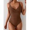 imageB2prity Womens Underwire One Piece Swimsuit Tummy Control Ruched Bathing Suit Criss Cross V Neck SwimwearBrown