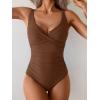 imageB2prity Womens Underwire One Piece Swimsuit Tummy Control Ruched Bathing Suit Criss Cross V Neck SwimwearBrown