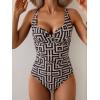 imageB2prity Womens Underwire One Piece Swimsuit Tummy Control Ruched Bathing Suit Criss Cross V Neck SwimwearBrown Cross Stripe