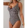 imageB2prity Womens Underwire One Piece Swimsuit Tummy Control Ruched Bathing Suit Criss Cross V Neck SwimwearBrown Cross Stripe