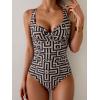 imageB2prity Womens Underwire One Piece Swimsuit Tummy Control Ruched Bathing Suit Criss Cross V Neck SwimwearBrown Cross Stripe