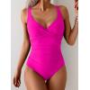 imageB2prity Womens Underwire One Piece Swimsuit Tummy Control Ruched Bathing Suit Criss Cross V Neck SwimwearHot Pink