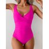 imageB2prity Womens Underwire One Piece Swimsuit Tummy Control Ruched Bathing Suit Criss Cross V Neck SwimwearHot Pink