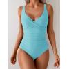 imageB2prity Womens Underwire One Piece Swimsuit Tummy Control Ruched Bathing Suit Criss Cross V Neck SwimwearLight Blue