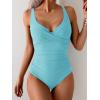 imageB2prity Womens Underwire One Piece Swimsuit Tummy Control Ruched Bathing Suit Criss Cross V Neck SwimwearLight Blue