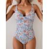 imageB2prity Womens Underwire One Piece Swimsuit Tummy Control Ruched Bathing Suit Criss Cross V Neck SwimwearOrange Floral