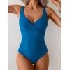 imageB2prity Womens Underwire One Piece Swimsuit Tummy Control Ruched Bathing Suit Criss Cross V Neck SwimwearPeacock Blue