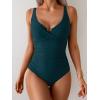 imageB2prity Womens Underwire One Piece Swimsuit Tummy Control Ruched Bathing Suit Criss Cross V Neck SwimwearPeacock Green