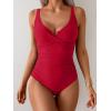 imageB2prity Womens Underwire One Piece Swimsuit Tummy Control Ruched Bathing Suit Criss Cross V Neck SwimwearRed