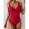 imageB2prity Womens Underwire One Piece Swimsuit Tummy Control Ruched Bathing Suit Criss Cross V Neck SwimwearRed
