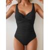 imageB2prity Womens Underwire One Piece Swimsuit Tummy Control Ruched Bathing Suit Criss Cross V Neck SwimwearRibbed Black