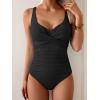 imageB2prity Womens Underwire One Piece Swimsuit Tummy Control Ruched Bathing Suit Criss Cross V Neck SwimwearRibbed Black