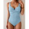imageB2prity Womens Underwire One Piece Swimsuit Tummy Control Ruched Bathing Suit Criss Cross V Neck SwimwearRibbed Blue