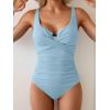 imageB2prity Womens Underwire One Piece Swimsuit Tummy Control Ruched Bathing Suit Criss Cross V Neck SwimwearRibbed Blue
