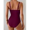 imageB2prity Womens Underwire One Piece Swimsuit Tummy Control Ruched Bathing Suit Criss Cross V Neck SwimwearWine Red