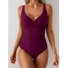 imageB2prity Womens Underwire One Piece Swimsuit Tummy Control Ruched Bathing Suit Criss Cross V Neck SwimwearWine Red