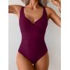imageB2prity Womens Underwire One Piece Swimsuit Tummy Control Ruched Bathing Suit Criss Cross V Neck SwimwearWine Red