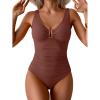 imageB2prity One Piece Swimsuit for Women Tummy Control Ruched Bathing Suit V Neck Push Up Swim SuitBrown
