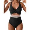 imageB2prity One Piece Swimsuit for Women Tummy Control V Neck Bathing Suit Color Block High Waisted Cutout SwimwearBlack