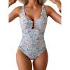 imageB2prity One Piece Swimsuit for Women Tummy Control V Neck Bathing Suit Slimming Ruched Swim Suit Cutout SwimwearOrange Floral
