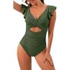 imageB2prity Womens One Piece Swimsuit Ruffle Cutout Bathing Suits Slimming Tummy Control V Neck Wrap SwimwearGreen