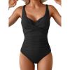 imageB2prity Womens Underwire One Piece Swimsuit Tummy Control Ruched Bathing Suit Criss Cross V Neck SwimwearRibbed Black