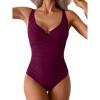 imageB2prity Womens Underwire One Piece Swimsuit Tummy Control Ruched Bathing Suit Criss Cross V Neck SwimwearWine Red