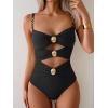 imageB2prity One Piece Swimsuit for Women Cutout Monokini Color Block Bathing Suit Ruched Sexy SwimwearBlack