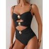 imageB2prity One Piece Swimsuit for Women Cutout Monokini Color Block Bathing Suit Ruched Sexy SwimwearBlack
