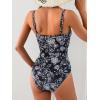 imageB2prity One Piece Swimsuit for Women Cutout Monokini Color Block Bathing Suit Ruched Sexy SwimwearBlack White Floral Print