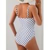 imageB2prity One Piece Swimsuit for Women Cutout Monokini Color Block Bathing Suit Ruched Sexy SwimwearBlack White Polka Dots