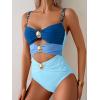 imageB2prity One Piece Swimsuit for Women Cutout Monokini Color Block Bathing Suit Ruched Sexy SwimwearBlue Color Block