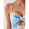 imageB2prity One Piece Swimsuit for Women Cutout Monokini Color Block Bathing Suit Ruched Sexy SwimwearBlue Print