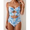 imageB2prity One Piece Swimsuit for Women Cutout Monokini Color Block Bathing Suit Ruched Sexy SwimwearBlue Print