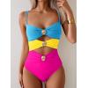 imageB2prity One Piece Swimsuit for Women Cutout Monokini Color Block Bathing Suit Ruched Sexy SwimwearBlue Yellow Hot Pink